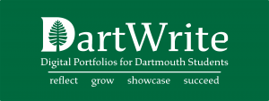 Decorative banner reading "DartWrite, Digital Portfolios for Dartmouth Students, reflect, grow, showcase, succeed