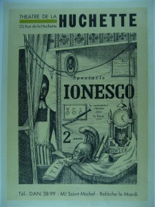 The original poster for what is now know as The Ionesco Show. Img. Credit: http://www.theatre-huchette.com/en/un-peu-dhistoire-en/spectacle-ionesco-en/