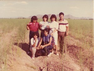 Pedro with his sisters and cousins at their farmland (milpas) in Altar, Sonora.