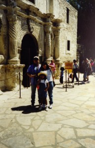 Adrián and his family at the Alamo.