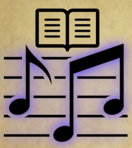 Logo representing a libretto being set to music.