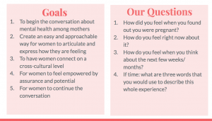 Goals & questions we planned to ask the women 