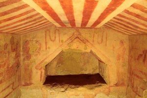 The inside of an Etruscan tomb. Brilliantly painted and preserved.