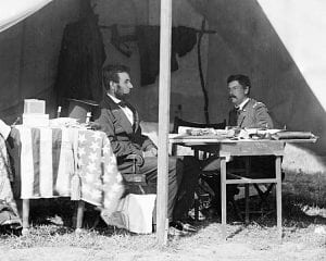 President Lincoln and General McClellan meeting after Antietam