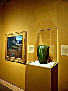 Vase in glass display case